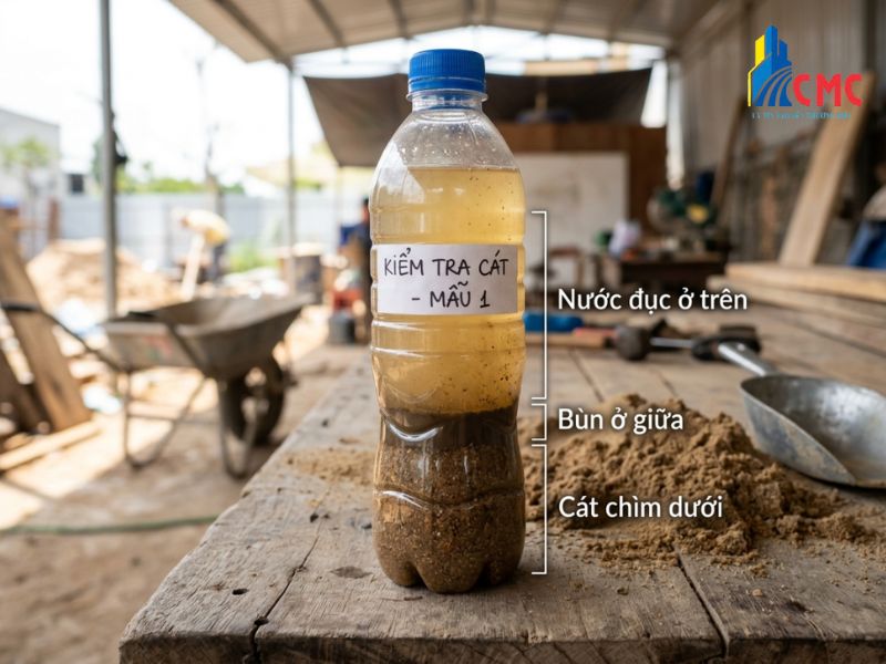 Mẹo nhỏ với bình thủy tinh giúp chủ nhà tự tay kiểm tra độ sạch của cát vàng hay cát đen ngay tại công trình