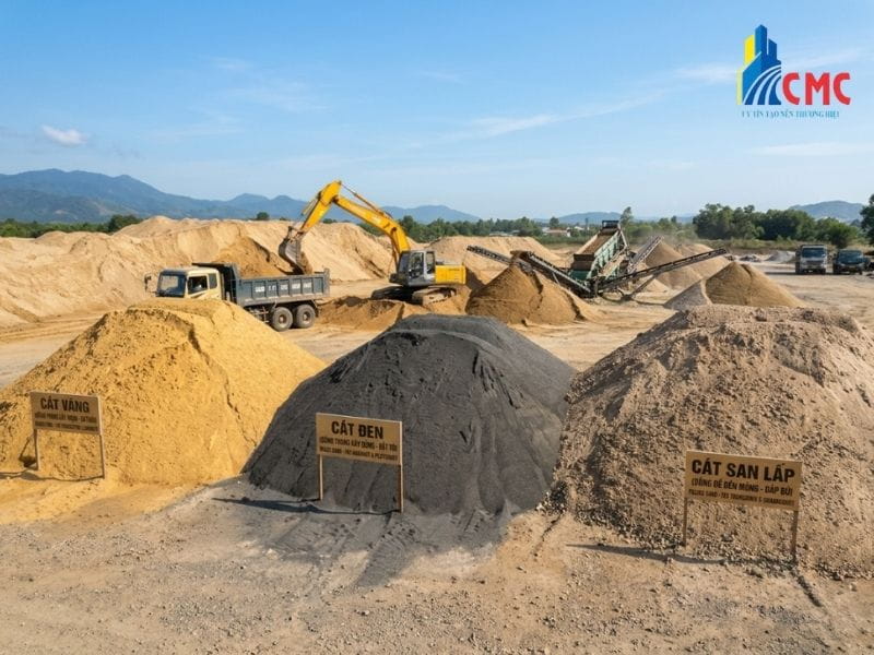 So sánh trực quan màu sắc và kích thước hạt giữa cát vàng, cát đen và cát san lấp